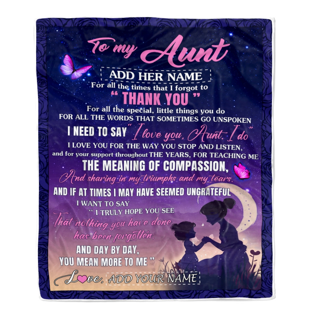 Personalized To My Aunt Blanket From Niece Night Sky Thank You Love You Aunt Birthday Gifts Mothers Day Christmas Customized Fleece Throw Blanket | siriusteestore