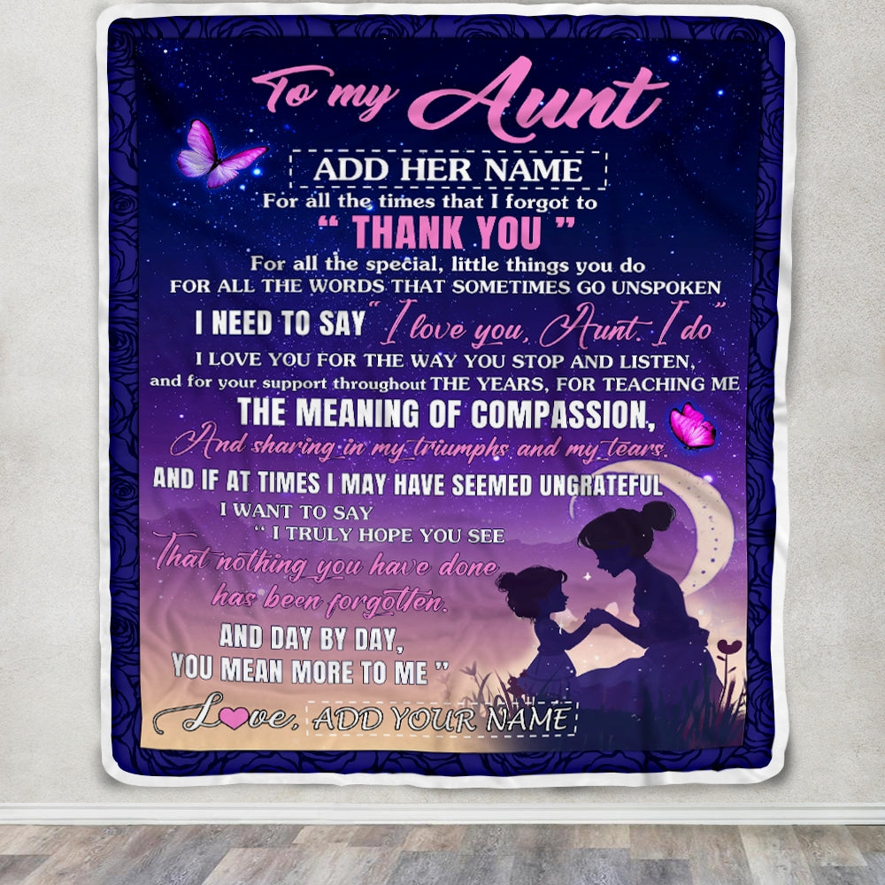 Personalized To My Aunt Blanket From Niece Night Sky Thank You Love You Aunt Birthday Gifts Mothers Day Christmas Customized Fleece Throw Blanket | siriusteestore