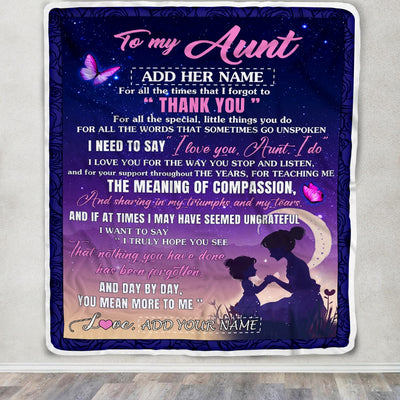 Personalized To My Aunt Blanket From Niece Night Sky Thank You Love You Aunt Birthday Gifts Mothers Day Christmas Customized Fleece Throw Blanket | siriusteestore