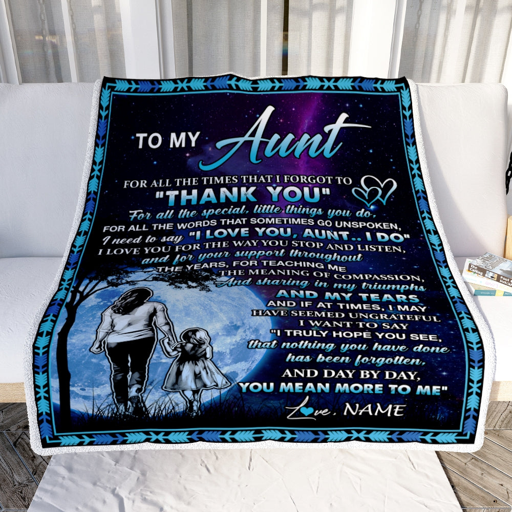 Personalized To My Aunt Blanket From Niece Thank You Day By Day Aunt Birthday Mothers Day Thanksgiving Christmas Customized Bed Fleece Blanket | siriusteestore