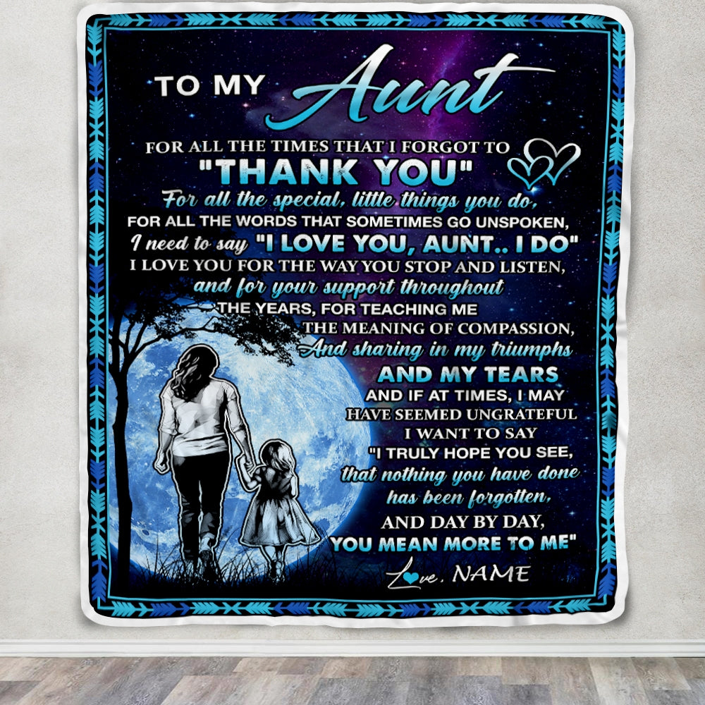 Personalized To My Aunt Blanket From Niece Thank You Day By Day Aunt Birthday Mothers Day Thanksgiving Christmas Customized Bed Fleece Blanket | siriusteestore