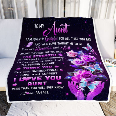 Personalized To My Aunt Blanket From Niece Thank You For Love Butterfly Aunt Birthday Mothers Day Thanksgiving Christmas Customized Gift Fleece Throw Blanket | siriusteestore
