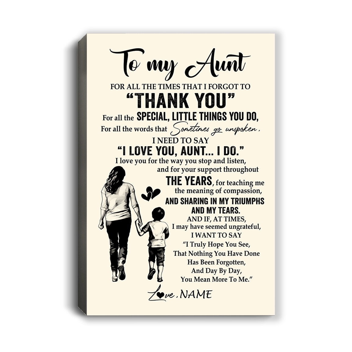 Personalized To My Aunt Canvas From Nephew For All The Times That I Forgot To Thank You Aunt Birthday Mothers Day Christmas Custom Wall Art Print Framed Canvas | siriusteestore