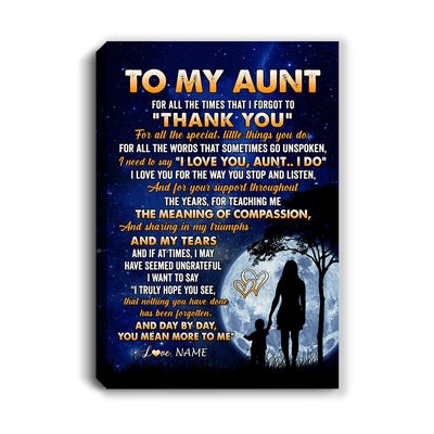 Personalized To My Aunt Canvas From Nephew Niece Thank You Grateful Love Aunt Birthday Gifts Mothers Day Thanksgiving Christmas Custom Wall Art Print Framed Canvas | siriusteestore