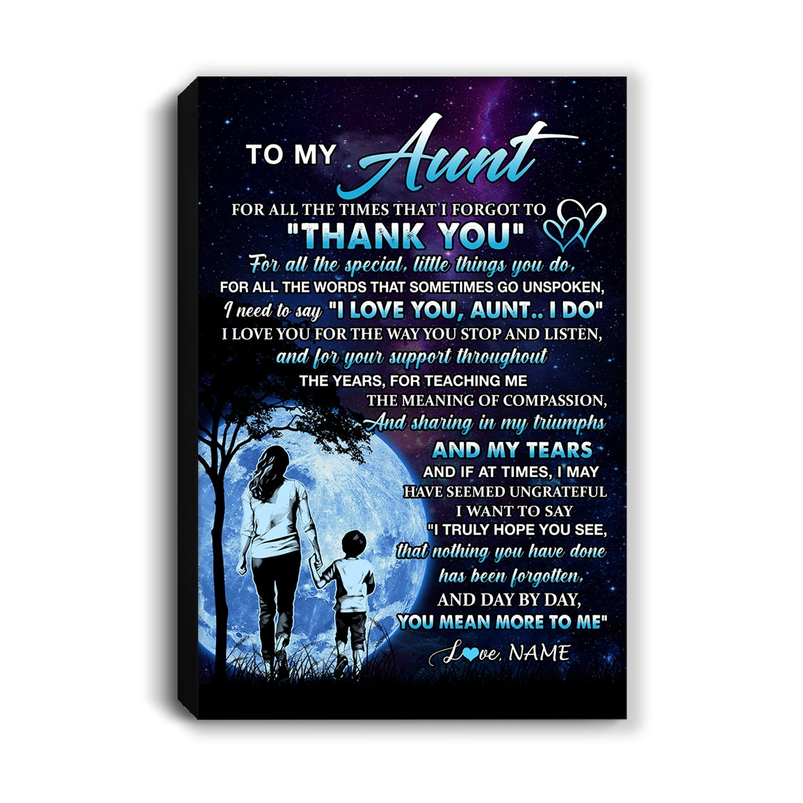 Personalized To My Aunt Canvas From Nephew Thank You Day By Day Aunt Birthday Mothers Day Thanksgiving Christmas Custom Wall Art Print Framed Canvas | siriusteestore
