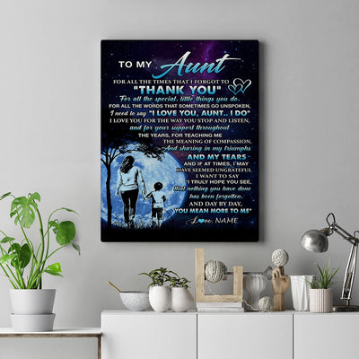 Personalized To My Aunt Canvas From Nephew Thank You Day By Day Aunt Birthday Mothers Day Thanksgiving Christmas Custom Wall Art Print Framed Canvas | siriusteestore