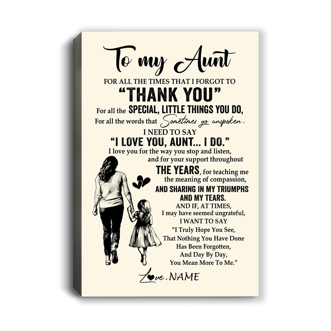 Personalized To My Aunt Canvas From Niece For All The Times That I Forgot To Thank You Aunt Birthday Mothers Day Christmas Custom Wall Art Print Framed Canvas | siriusteestore