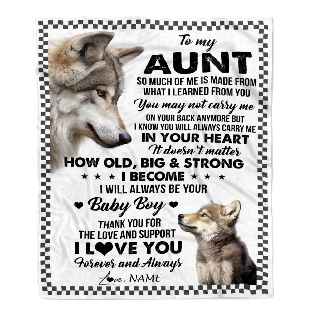 Personalized To My Aunt From Nephew Blanket Wolf Always Be Your Little Boy Aunt Mothers Day Birthday Christmas Gift Customized Fleece Throw Blanket | siriusteestore