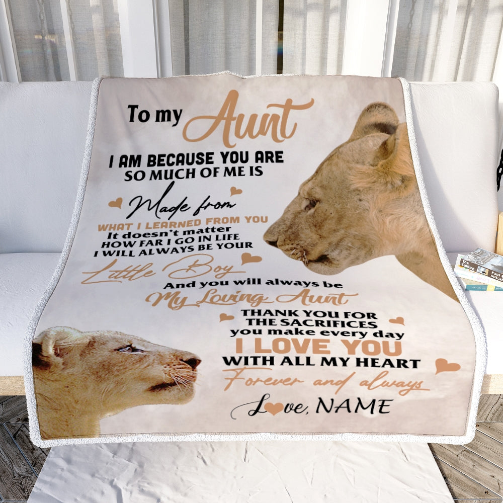 Personalized To My Aunt From Nephew Lion I Love You With All My Heart Aunt Birthday Mothers Day Christmas Customized Fleece Throw Blanket Mockup | siriusteestore