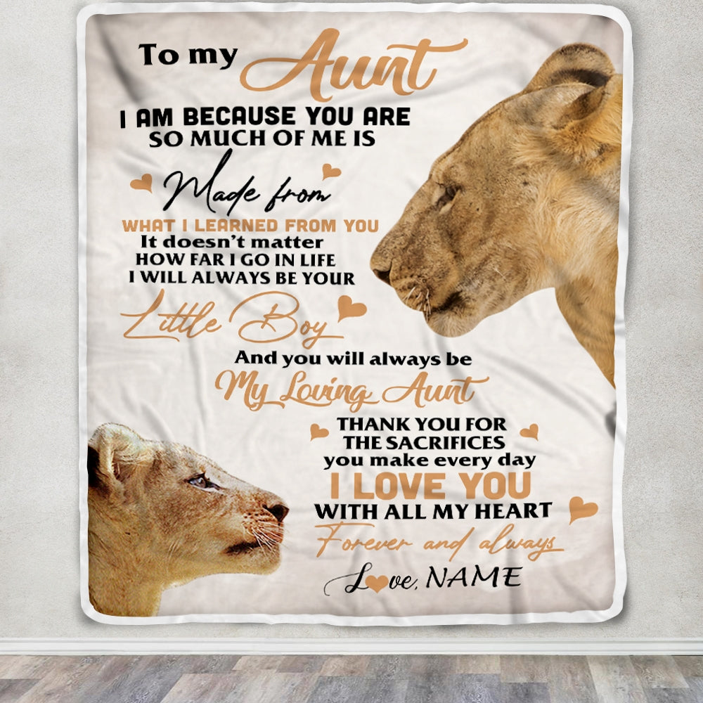 Personalized To My Aunt From Nephew Lion I Love You With All My Heart Aunt Birthday Mothers Day Christmas Customized Fleece Throw Blanket Mockup | siriusteestore