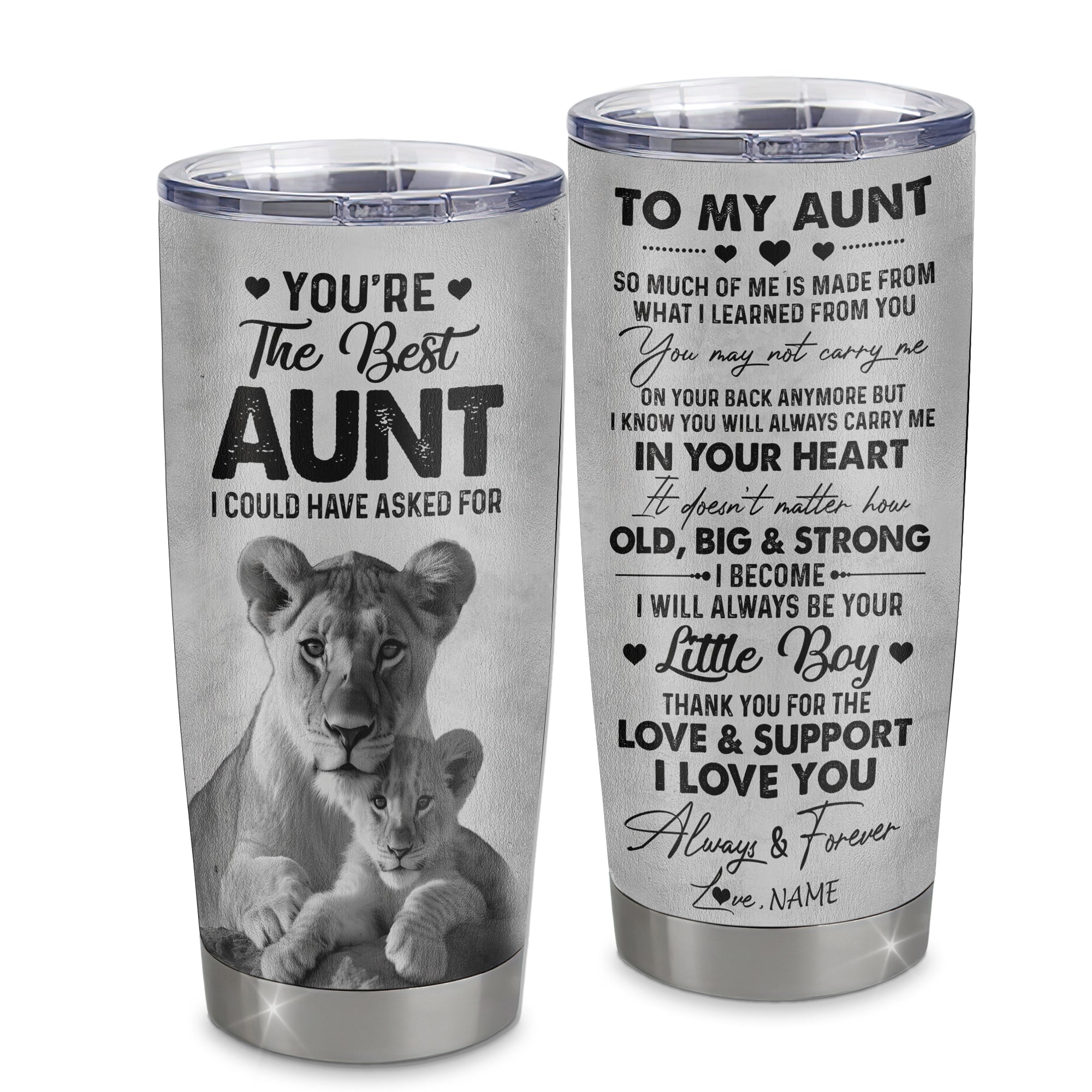 Personalized To My Aunt From Nephew Litte Boy Stainless Steel Tumbler Cup Love You Always And Forever Lion Aunt Mothers Day Birthday Christmas Travel Mug | siriusteestore