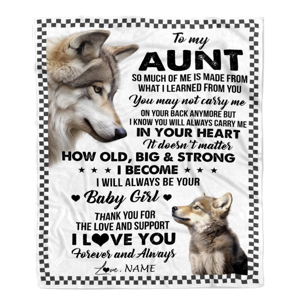 Personalized To My Aunt From Niece Blanket Wolf Always Be Your Little Girl Aunt Mothers Day Birthday Christmas Gift Customized Fleece Throw Blanket | siriusteestore