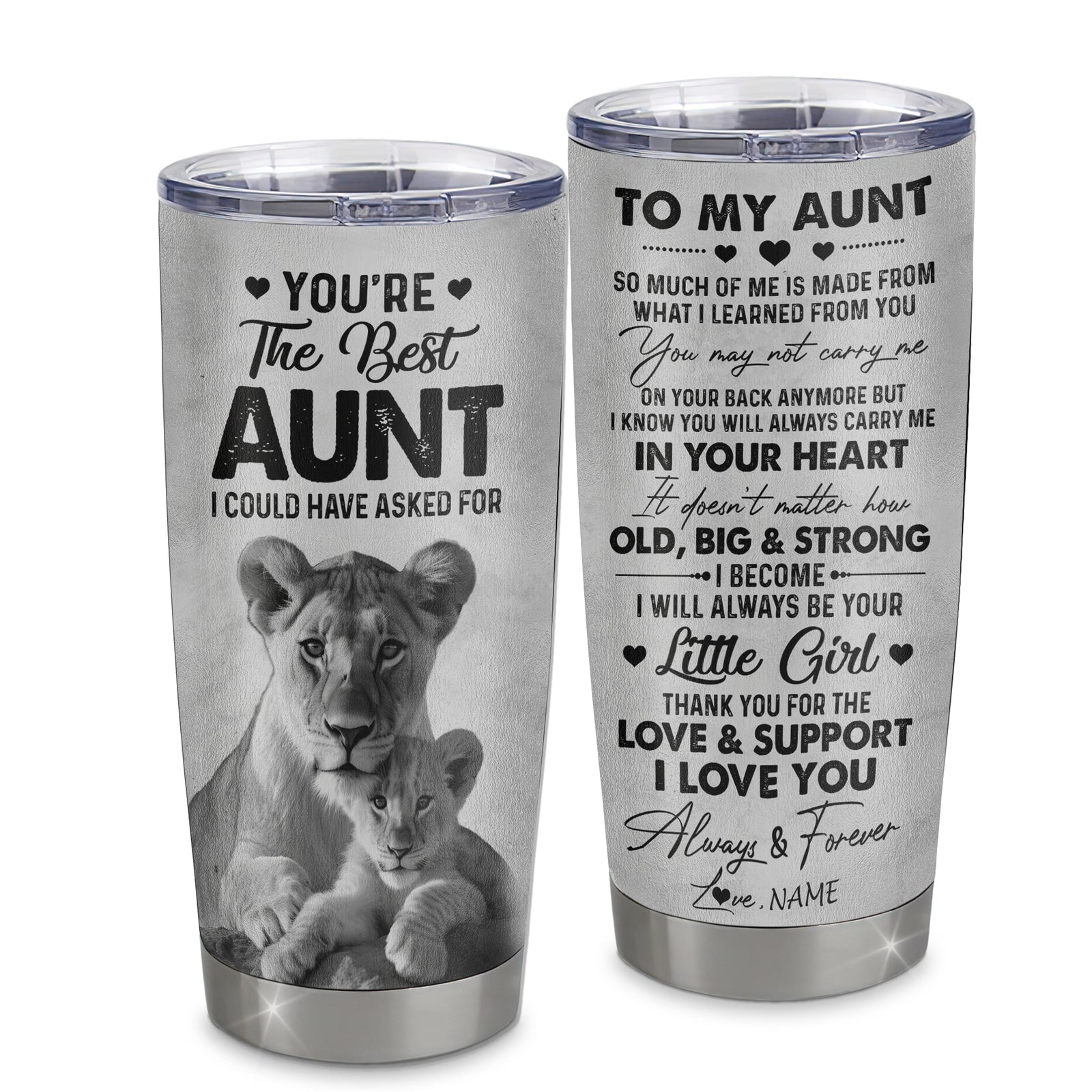 Personalized To My Aunt From Niece Litte Girl Stainless Steel Tumbler Cup Love You Always And Forever Lion Aunt Mothers Day Birthday Christmas Travel Mug | siriusteestore