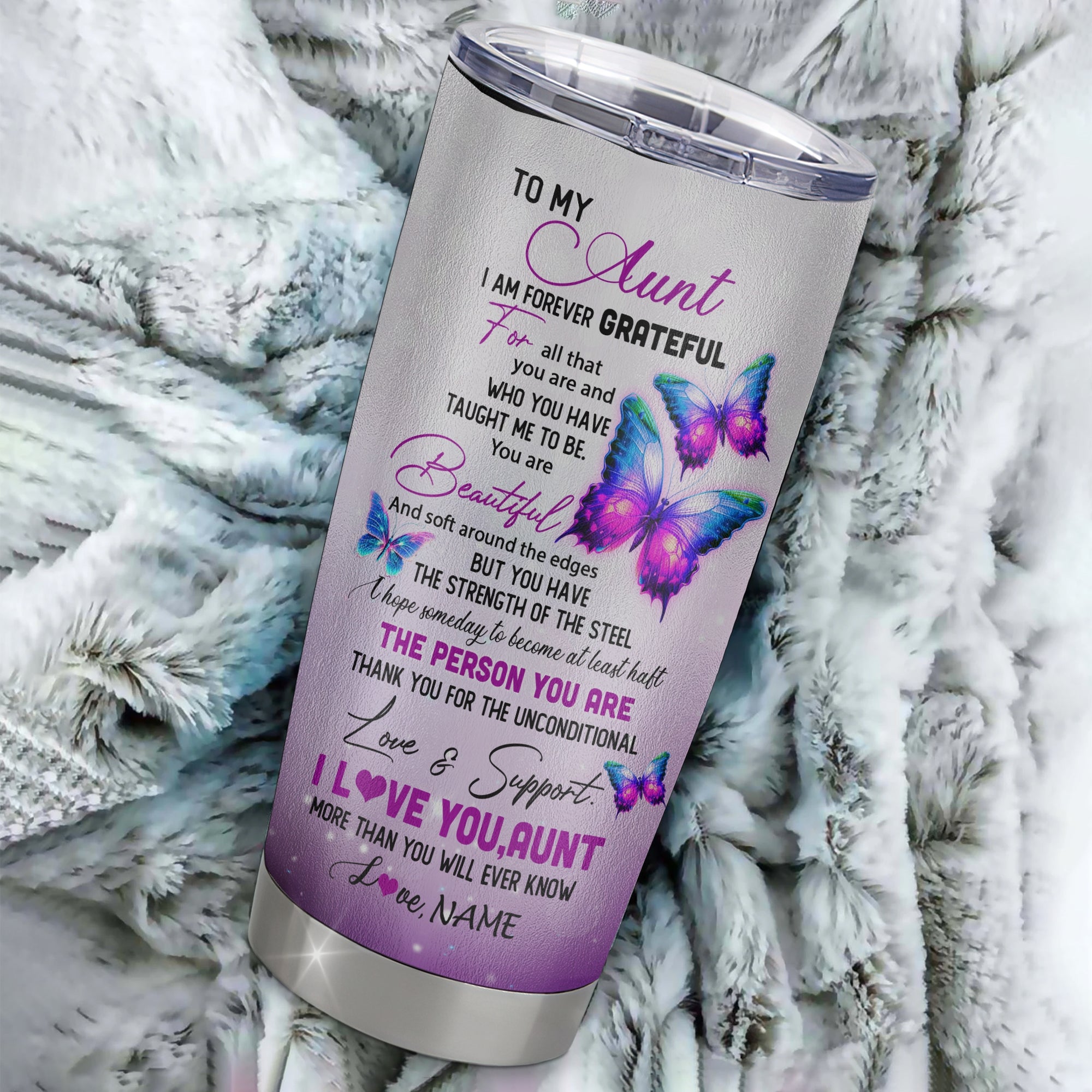 Personalized To My Aunt From Niece Nephew Stainless Steel Tumbler Cup Butterfly I Am Forever Grateful Aunt Mothers Day Birthday Christmas Travel Mug | siriusteestore