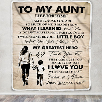 Personalized To My Aunt Gifts Blanket From Nephew Thank You My Hero Aunt Birthday Gift Mothers Day Thanksgiving Christmas Customized Fleece Throw Blanket | siriusteestore