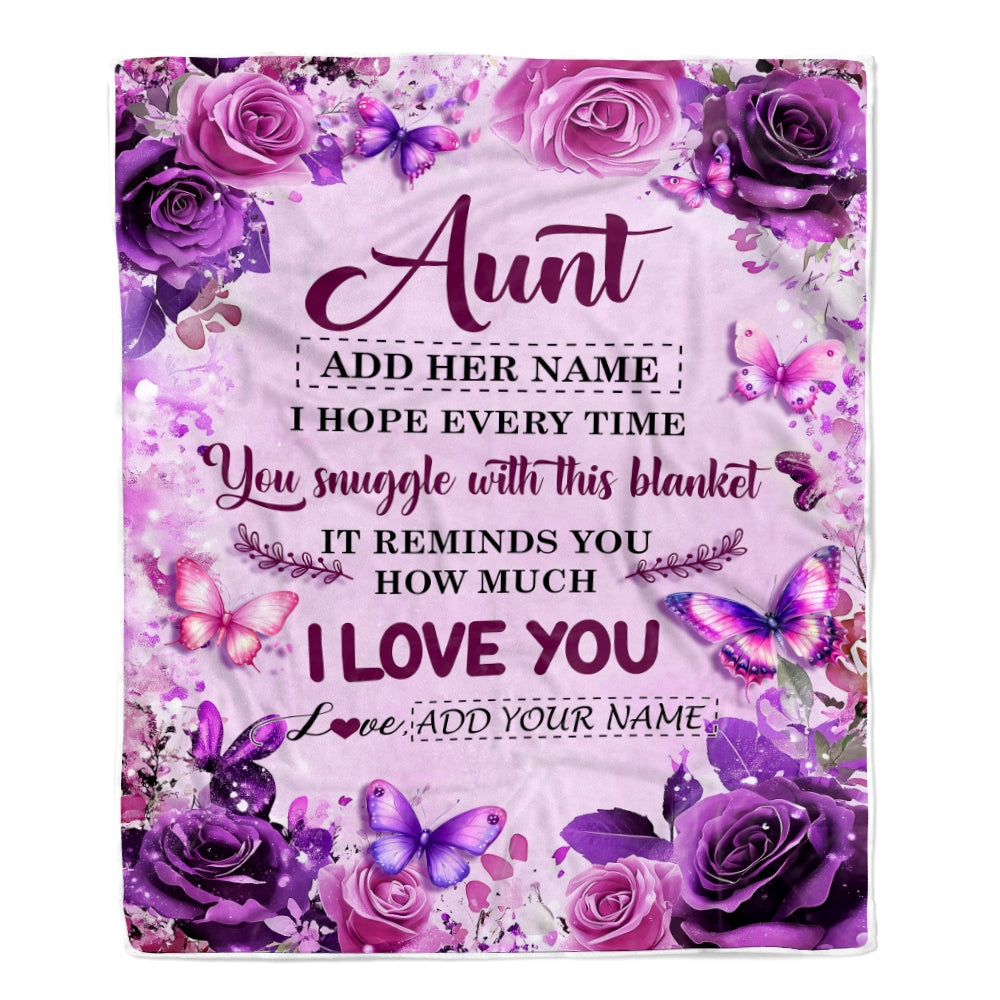 Personalized To My Aunt Gifts Blanket From Niece Nephew Purple Floral Birthday Gifts For Aunt Mothers Day Thanksgiving Christmas Custom Fleece Throw Blanket | siriusteestore