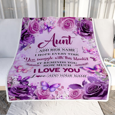 Personalized To My Aunt Gifts Blanket From Niece Nephew Purple Floral Birthday Gifts For Aunt Mothers Day Thanksgiving Christmas Custom Fleece Throw Blanket | siriusteestore