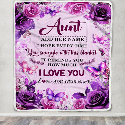 Personalized To My Aunt Gifts Blanket From Niece Nephew Purple Floral Birthday Gifts For Aunt Mothers Day Thanksgiving Christmas Custom Fleece Throw Blanket | siriusteestore