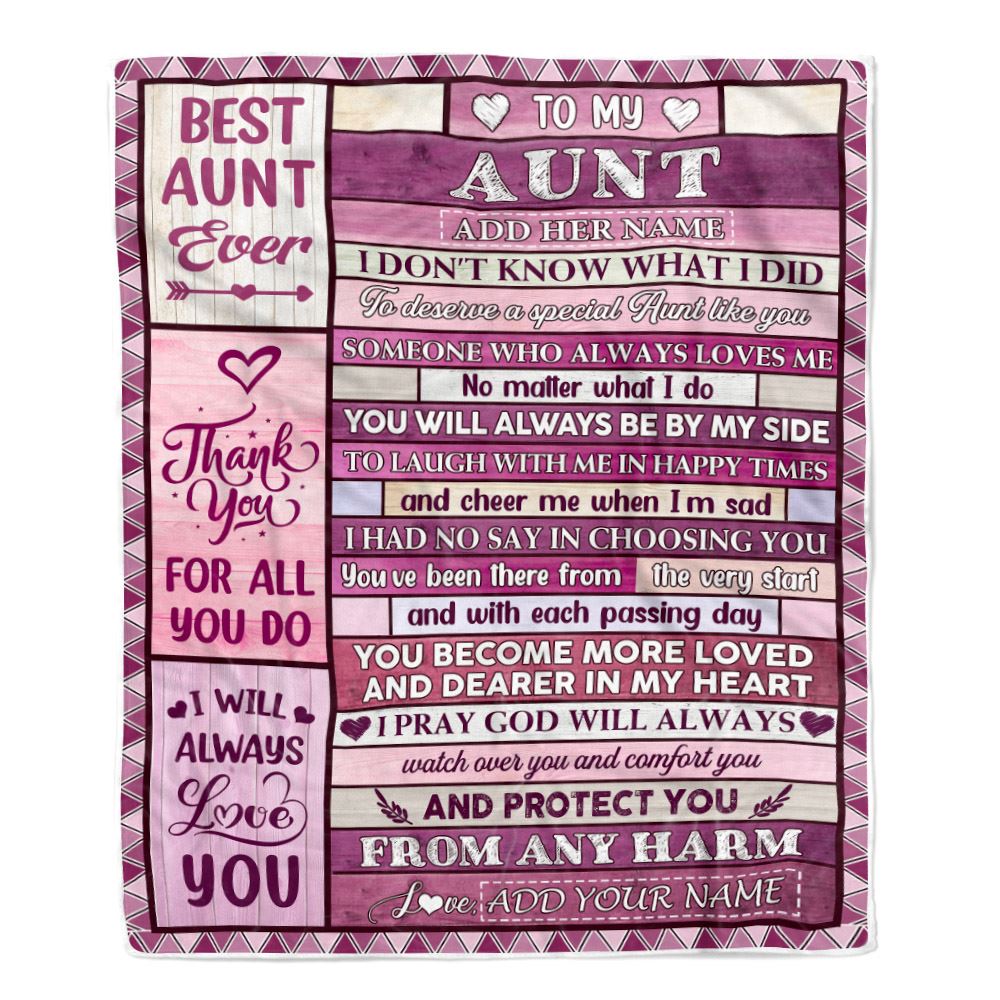 Personalized To My Aunt Gifts Blanket From Niece Nephew Wood Thank You For All Gifts For Aunt Mothers Day Birthday Christmas Customized Fleece Throw Blanket | siriusteestore
