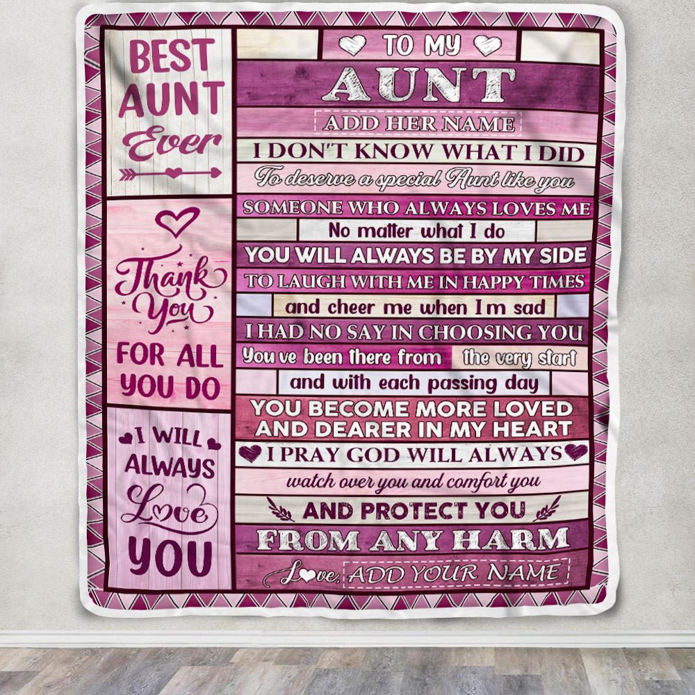 Personalized To My Aunt Gifts Blanket From Niece Nephew Wood Thank You For All Gifts For Aunt Mothers Day Birthday Christmas Customized Fleece Throw Blanket | siriusteestore
