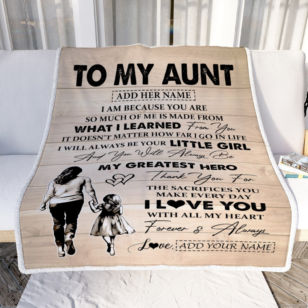 Personalized To My Aunt Gifts Blanket From Niece Thank You My Hero Aunt Birthday Gift Mothers Day Thanksgiving Christmas Customized Fleece Throw Blanket | siriusteestore