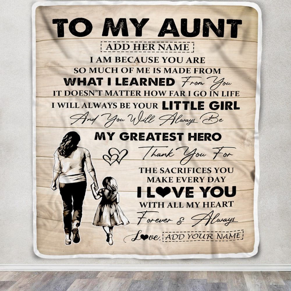 Personalized To My Aunt Gifts Blanket From Niece Thank You My Hero Aunt Birthday Gift Mothers Day Thanksgiving Christmas Customized Fleece Throw Blanket | siriusteestore