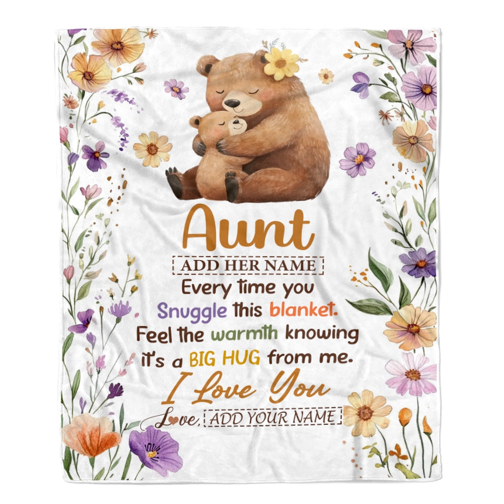 Personalized To My Aunt Gifts From Niece Nephew Blanket Bear Big Hug Birthday Present Gift Idea For Aunt Mothers Day Christmas Custom Fleece Throw Blanket Shirt & Hoodie | siriusteestore