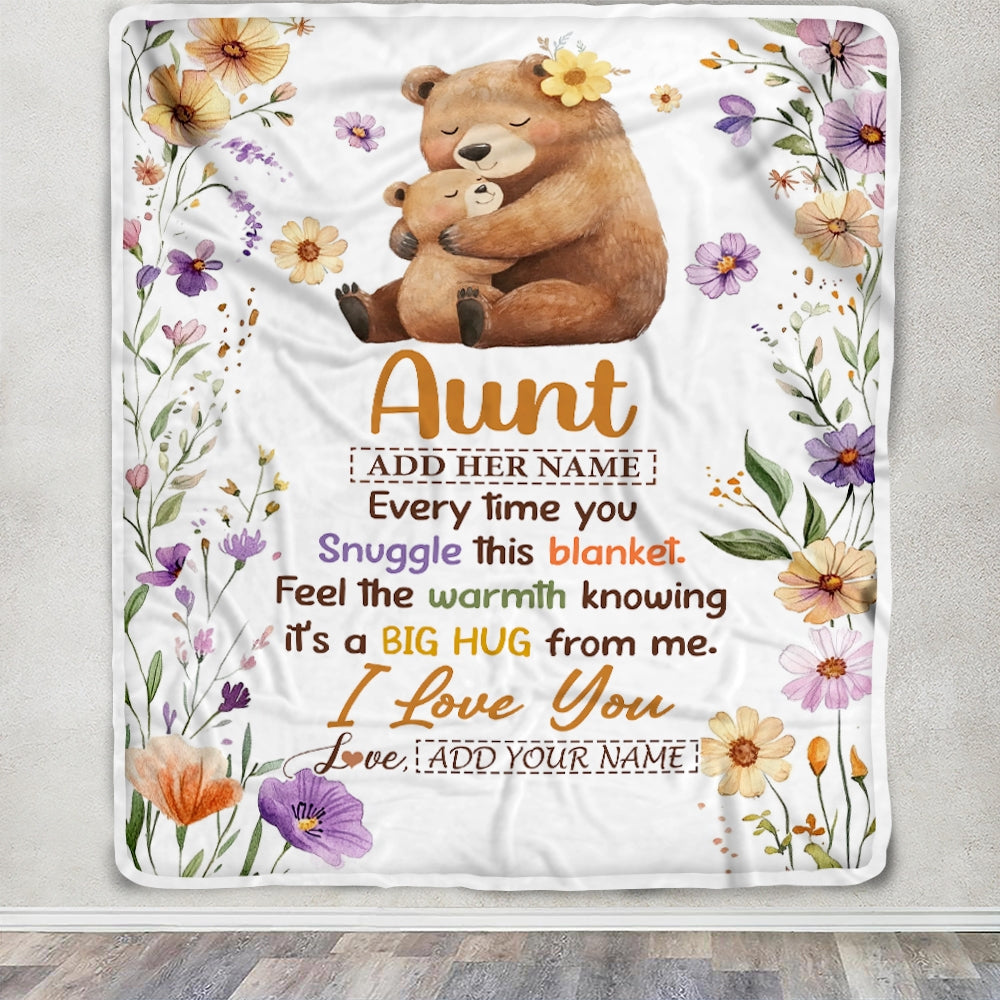 Personalized To My Aunt Gifts From Niece Nephew Blanket Bear Big Hug Birthday Present Gift Idea For Aunt Mothers Day Christmas Custom Fleece Throw Blanket Shirt & Hoodie | siriusteestore