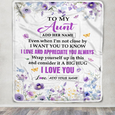 Personalized To My Aunt Gifts From Niece Nephew Blanket I Love You Purple Floral Birthday Gift Idea For Aunt Gifts Christmas Customized Fleece Throw Blanket | siriusteestore
