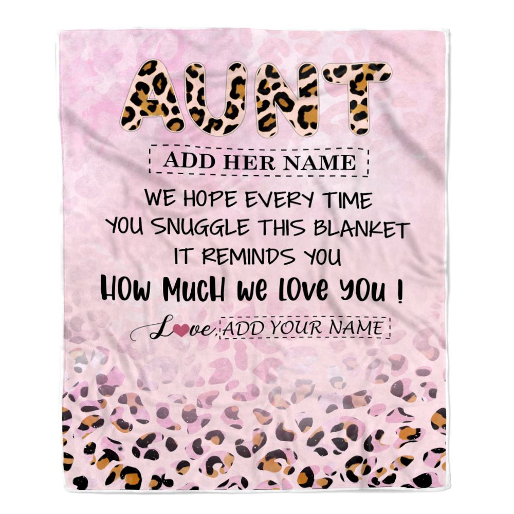 Personalized To My Aunt Gifts From Niece Nephew Blanket Pink Leopard Happy Birthday Gifts For Aunt Mothers Day Christmas Customized Fleece Throw Blanket | siriusteestore