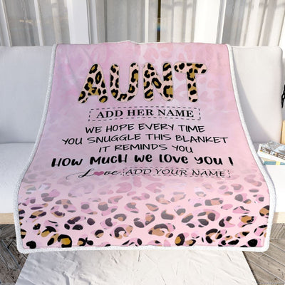 Personalized To My Aunt Gifts From Niece Nephew Blanket Pink Leopard Happy Birthday Gifts For Aunt Mothers Day Christmas Customized Fleece Throw Blanket | siriusteestore