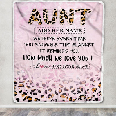Personalized To My Aunt Gifts From Niece Nephew Blanket Pink Leopard Happy Birthday Gifts For Aunt Mothers Day Christmas Customized Fleece Throw Blanket | siriusteestore