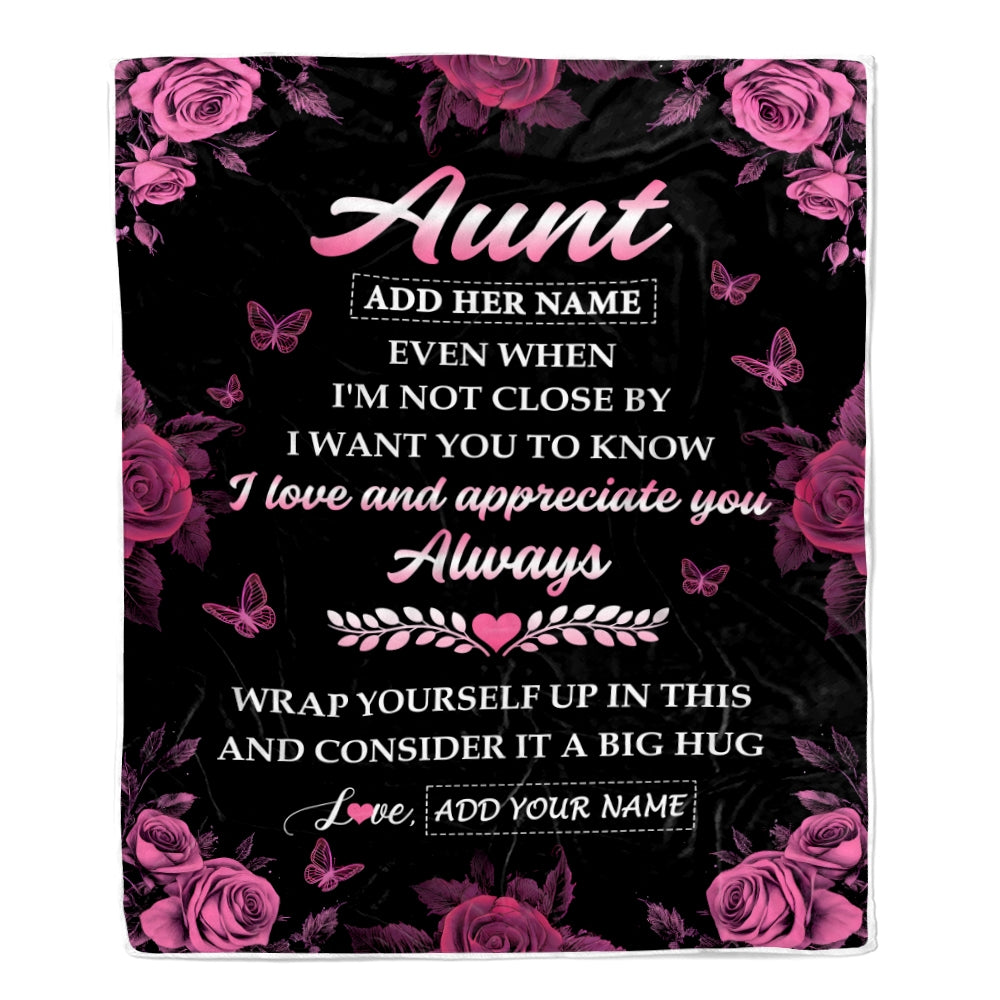 Personalized To My Aunt Gifts From Niece Nephew Blanket Rose Floral It A Big Hug Birthday Gift Idea For Aunt Gifts Christmas Customized Fleece Throw Blanket | siriusteestore