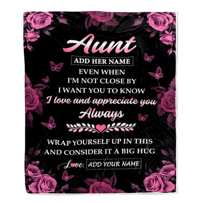 Personalized To My Aunt Gifts From Niece Nephew Blanket Rose Floral It A Big Hug Birthday Gift Idea For Aunt Gifts Christmas Customized Fleece Throw Blanket | siriusteestore