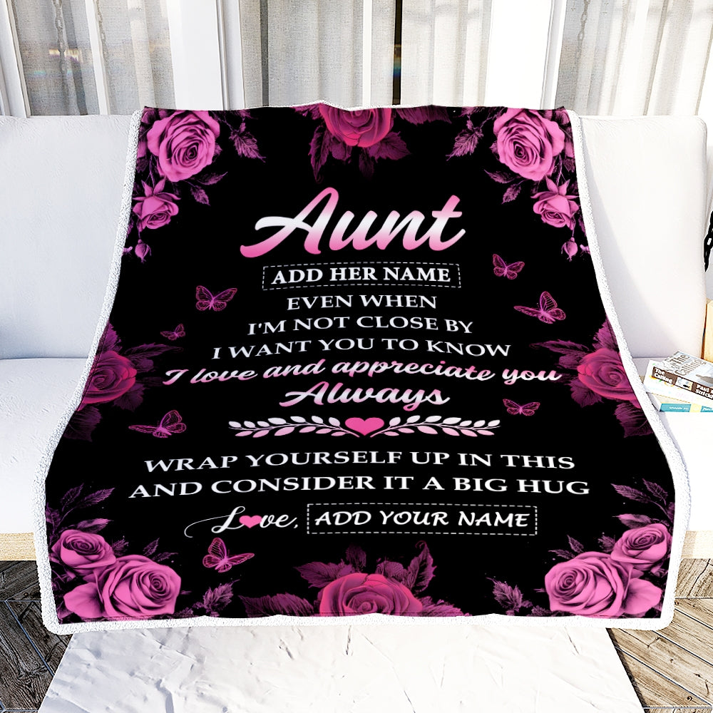 Personalized To My Aunt Gifts From Niece Nephew Blanket Rose Floral It A Big Hug Birthday Gift Idea For Aunt Gifts Christmas Customized Fleece Throw Blanket | siriusteestore