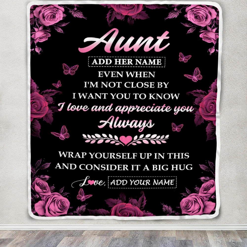 Personalized To My Aunt Gifts From Niece Nephew Blanket Rose Floral It A Big Hug Birthday Gift Idea For Aunt Gifts Christmas Customized Fleece Throw Blanket | siriusteestore