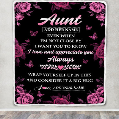 Personalized To My Aunt Gifts From Niece Nephew Blanket Rose Floral It A Big Hug Birthday Gift Idea For Aunt Gifts Christmas Customized Fleece Throw Blanket | siriusteestore