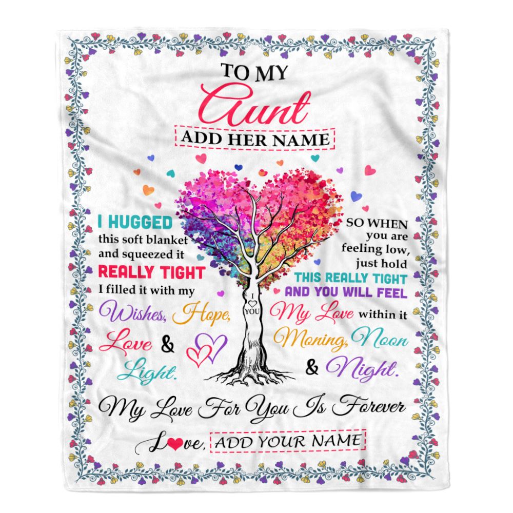 Personalized To My Aunt Gifts From Niece Nephew Hugged Blanket Birthday Gifts For Aunt Mothers Day Thanksgiving Christmas Customized Fleece Throw Blanket | siriusteestore