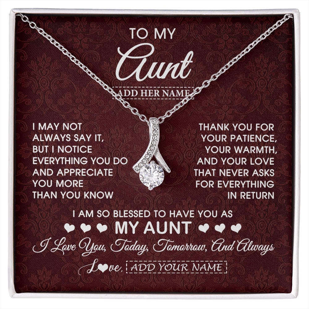 Alluring Beauty Necklace 14K White Gold Finish | 1 | Personalized To My Aunt Gifts From Niece Nephew Necklace Meaningful Jewelry Pendant Gifts For Aunt Mothers Day Birthday Christmas Custom Gift Box Message Card | https://siriusteestore.