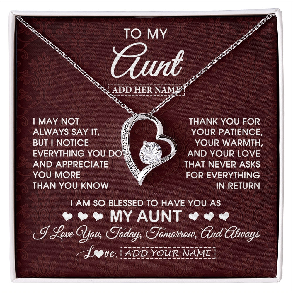 Forever Love Necklace 14K White Gold Finish | 1 | Personalized To My Aunt Gifts From Niece Nephew Necklace Meaningful Jewelry Pendant Gifts For Aunt Mothers Day Birthday Christmas Custom Gift Box Message Card | https://siriusteestore.