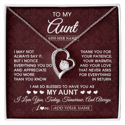 Forever Love Necklace 14K White Gold Finish | 1 | Personalized To My Aunt Gifts From Niece Nephew Necklace Meaningful Jewelry Pendant Gifts For Aunt Mothers Day Birthday Christmas Custom Gift Box Message Card | https://siriusteestore.