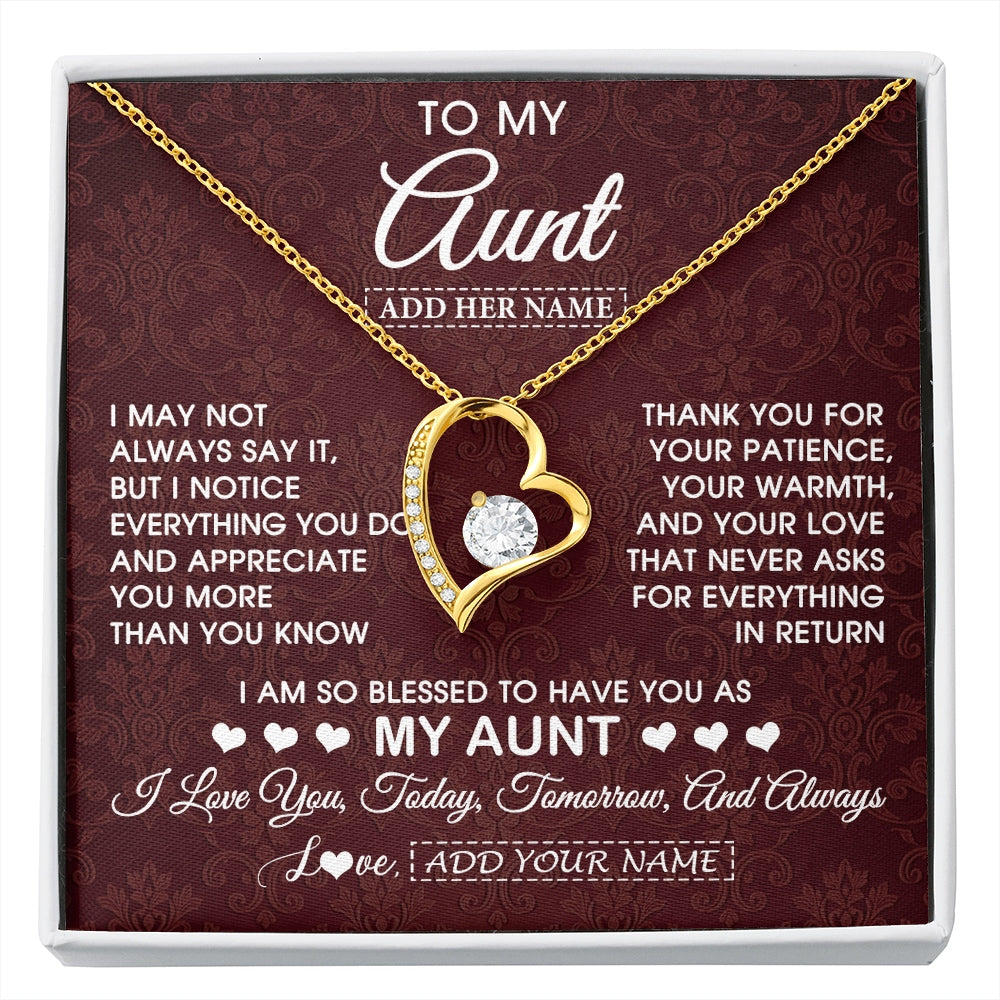 Forever Love Necklace 18K Yellow Gold Finish | 1 | Personalized To My Aunt Gifts From Niece Nephew Necklace Meaningful Jewelry Pendant Gifts For Aunt Mothers Day Birthday Christmas Custom Gift Box Message Card | https://siriusteestore.