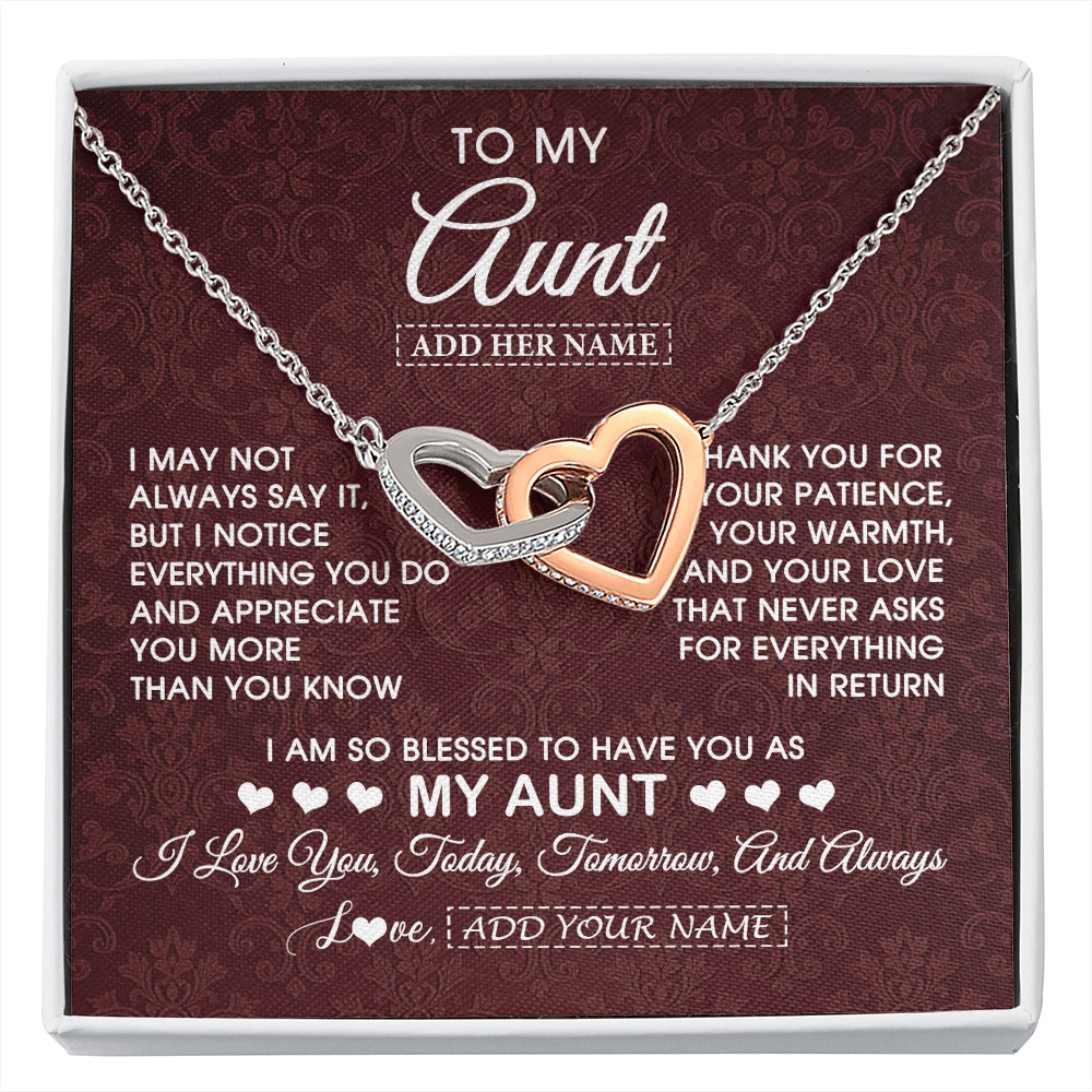 Interlocking Hearts Necklace Stainless Steel & Rose Gold Finish | 1 | Personalized To My Aunt Gifts From Niece Nephew Necklace Meaningful Jewelry Pendant Gifts For Aunt Mothers Day Birthday Christmas Custom Gift Box Message Card | https://siriusteestore.