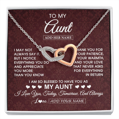 Interlocking Hearts Necklace Stainless Steel & Rose Gold Finish | 1 | Personalized To My Aunt Gifts From Niece Nephew Necklace Meaningful Jewelry Pendant Gifts For Aunt Mothers Day Birthday Christmas Custom Gift Box Message Card | https://siriusteestore.