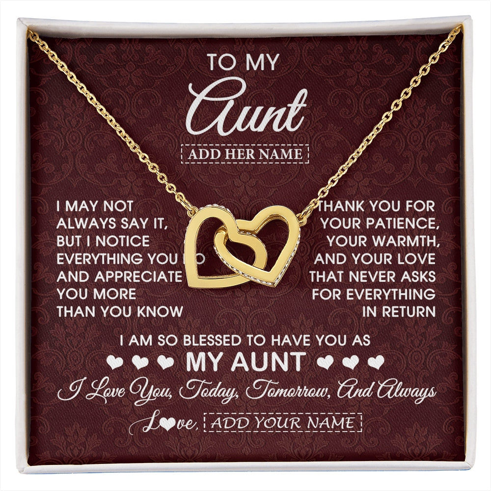 Interlocking Hearts Necklace 18K Yellow Gold Finish | 1 | Personalized To My Aunt Gifts From Niece Nephew Necklace Meaningful Jewelry Pendant Gifts For Aunt Mothers Day Birthday Christmas Custom Gift Box Message Card | https://siriusteestore.