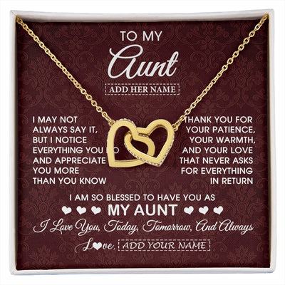 Interlocking Hearts Necklace 18K Yellow Gold Finish | 1 | Personalized To My Aunt Gifts From Niece Nephew Necklace Meaningful Jewelry Pendant Gifts For Aunt Mothers Day Birthday Christmas Custom Gift Box Message Card | https://siriusteestore.