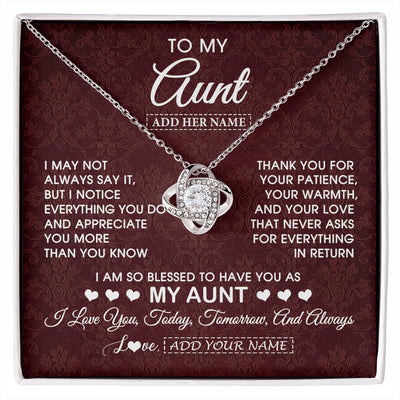 Love Knot Necklace 14K White Gold Finish | 1 | Personalized To My Aunt Gifts From Niece Nephew Necklace Meaningful Jewelry Pendant Gifts For Aunt Mothers Day Birthday Christmas Custom Gift Box Message Card | https://siriusteestore.