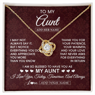 Love Knot Necklace 18K Yellow Gold Finish | 1 | Personalized To My Aunt Gifts From Niece Nephew Necklace Meaningful Jewelry Pendant Gifts For Aunt Mothers Day Birthday Christmas Custom Gift Box Message Card | https://siriusteestore.