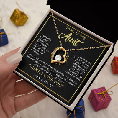 Forever Love Necklace 18K Yellow Gold Finish | 2 | Personalized To My Aunt Gifts Necklace From Niece Nephew Grateful Thank You Aunt Birthday Gifts Mothers Day Christmas Jewelry Customized Gift Box Message Card | siriusteestore