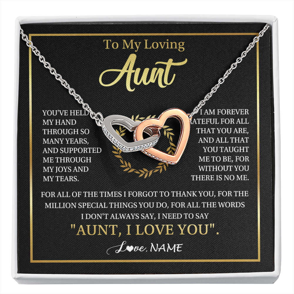 Interlocking Hearts Necklace Stainless Steel & Rose Gold Finish | 1 | Personalized To My Aunt Gifts Necklace From Niece Nephew Grateful Thank You Aunt Birthday Gifts Mothers Day Christmas Jewelry Customized Gift Box Message Card | siriusteestore